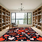 Red Hearts Valentine's Day Typography Rug