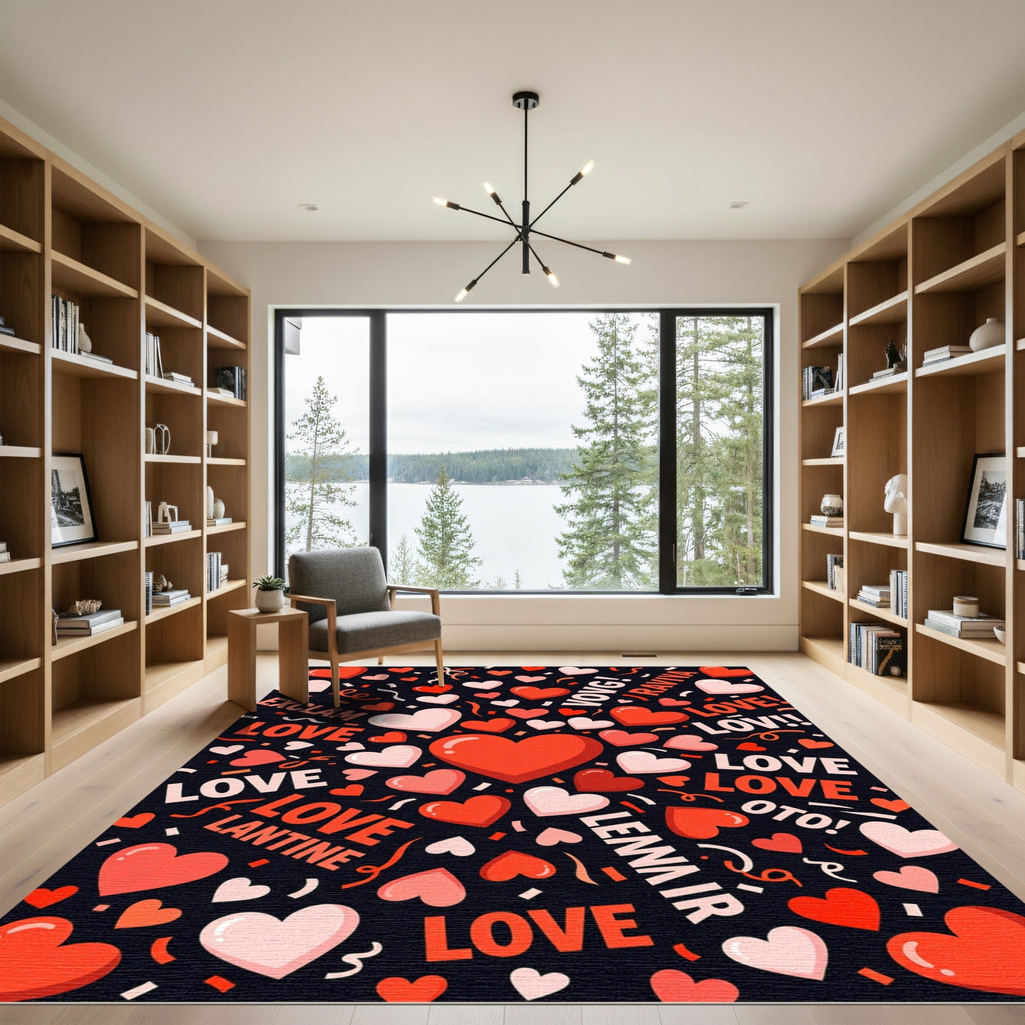 Red Hearts Valentine's Day Typography Rug