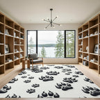 Monochromatic Silver Wildlife Paw Tracks Rug