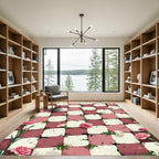 Pink White Checkerboard Floral Rug