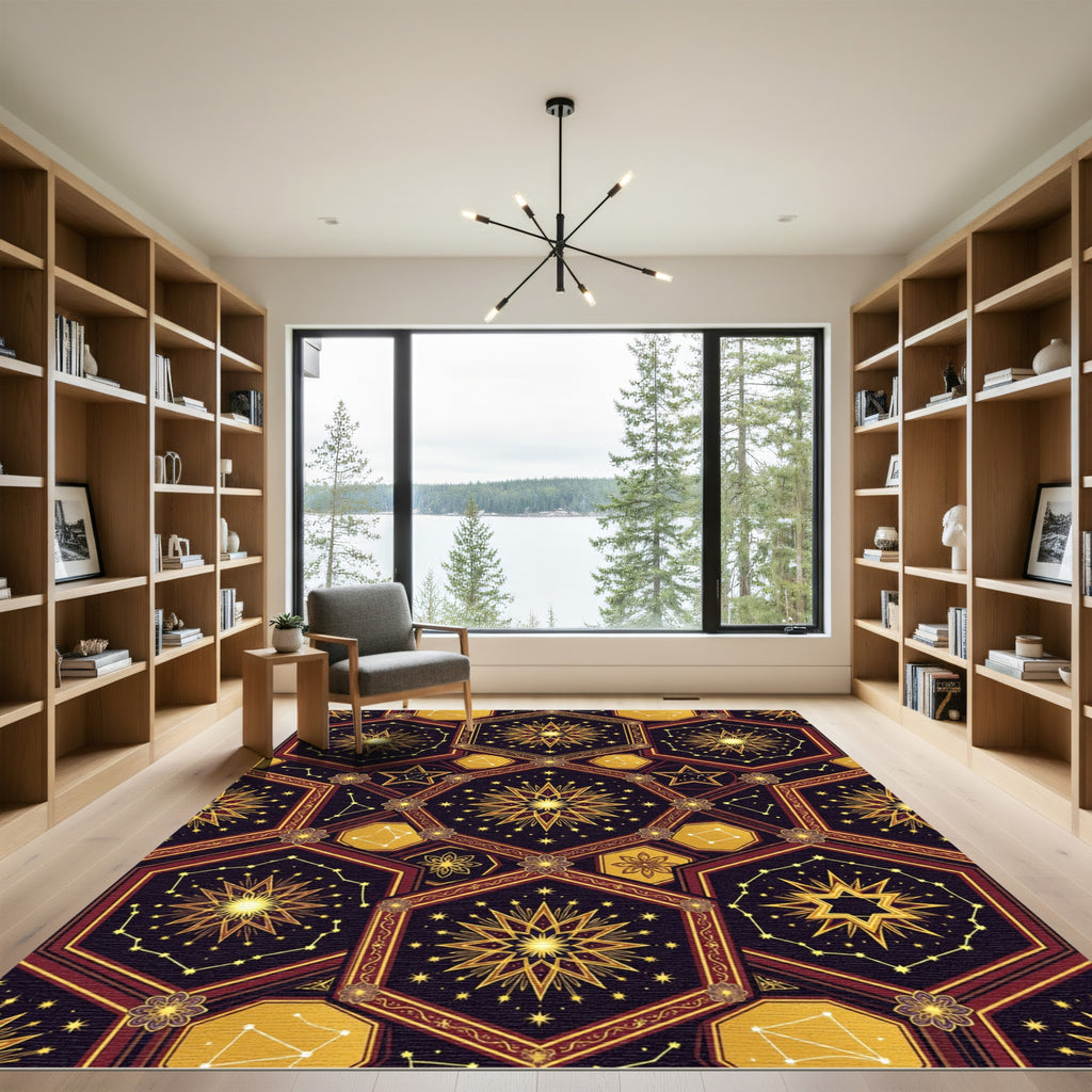 Celestial Golden Hexagon Starry Constellation Rug