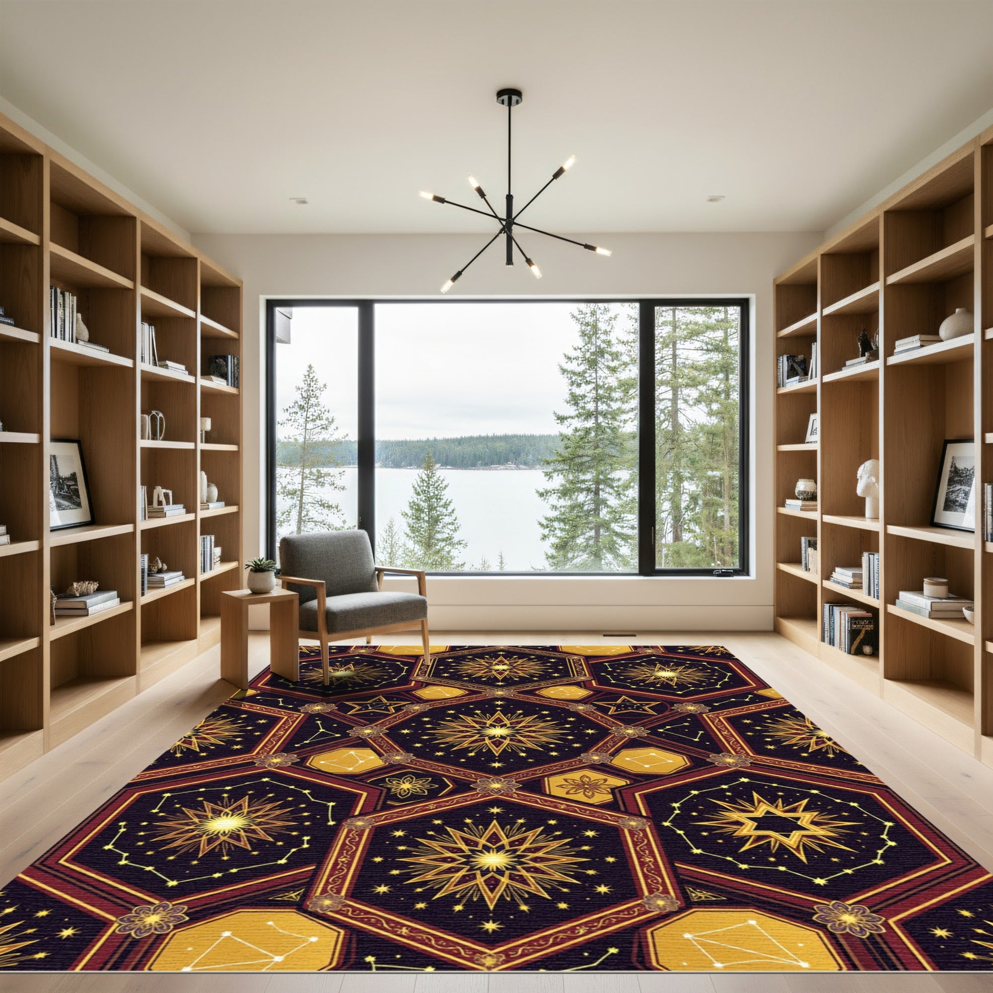 Celestial Golden Hexagon Starry Constellation Rug