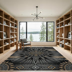 Celestial Gold and Obsidian Starburst Rug