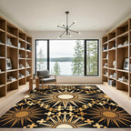 Celestial Gold Sunburst Geometric Emblem Rug
