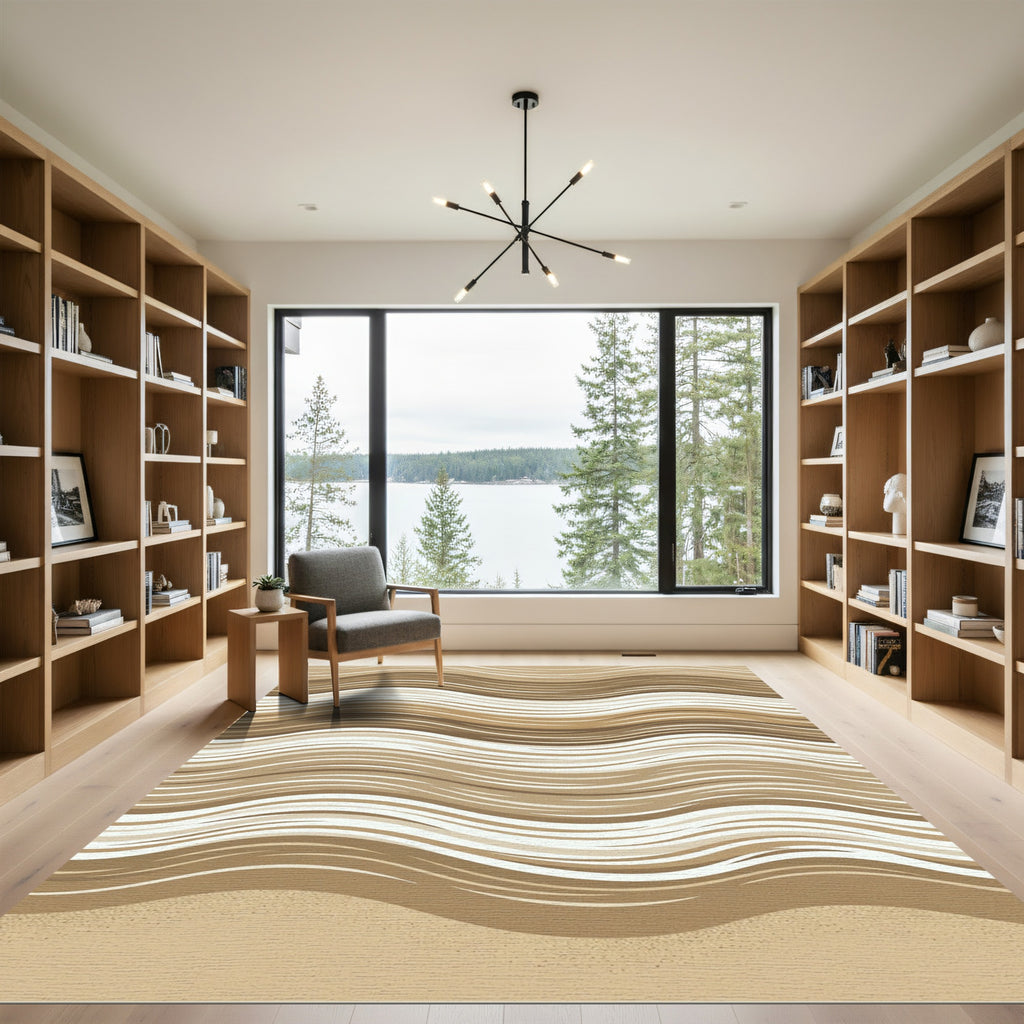 Neutral Earthy Wavy Sand Ripple Rug