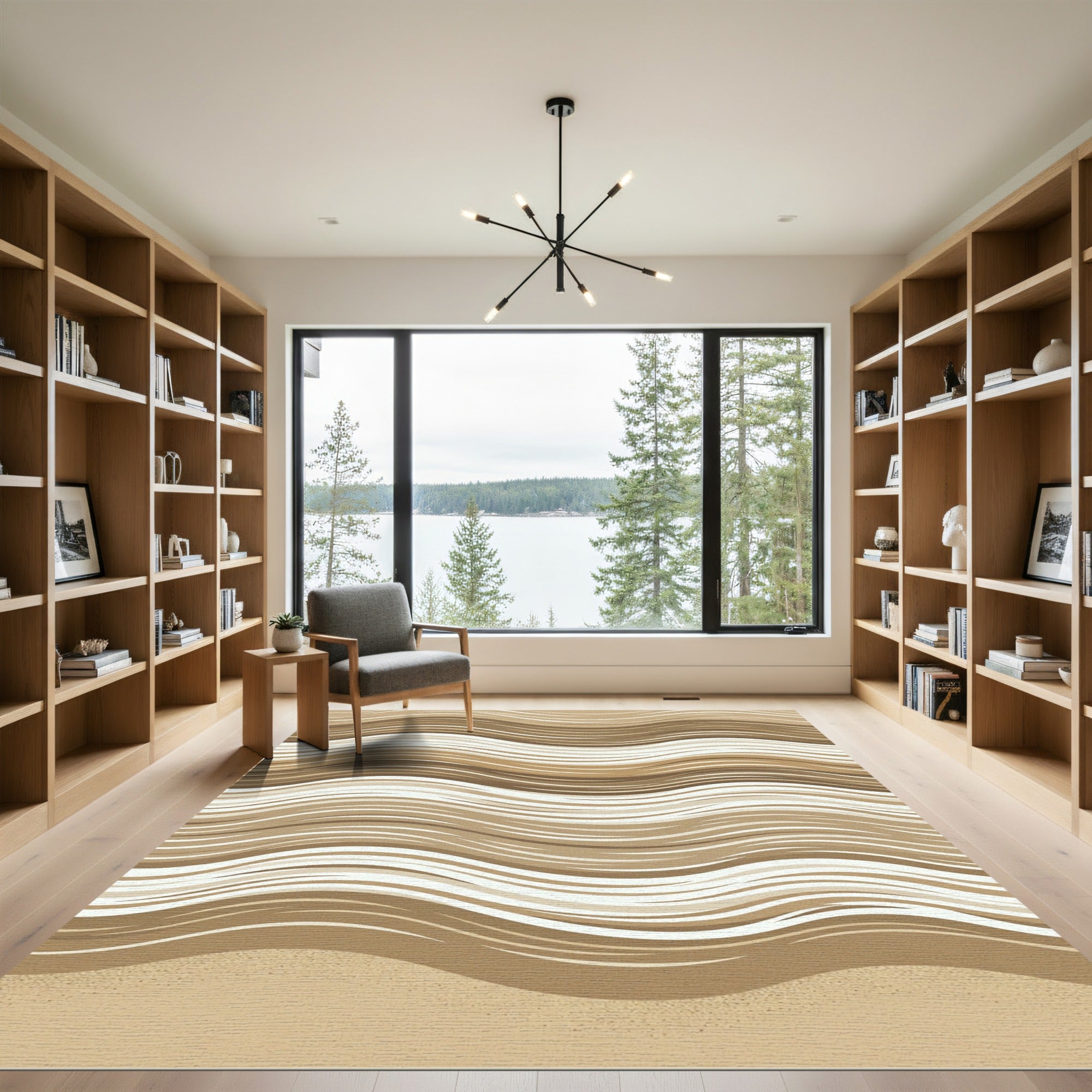 Neutral Earthy Wavy Sand Ripple Rug