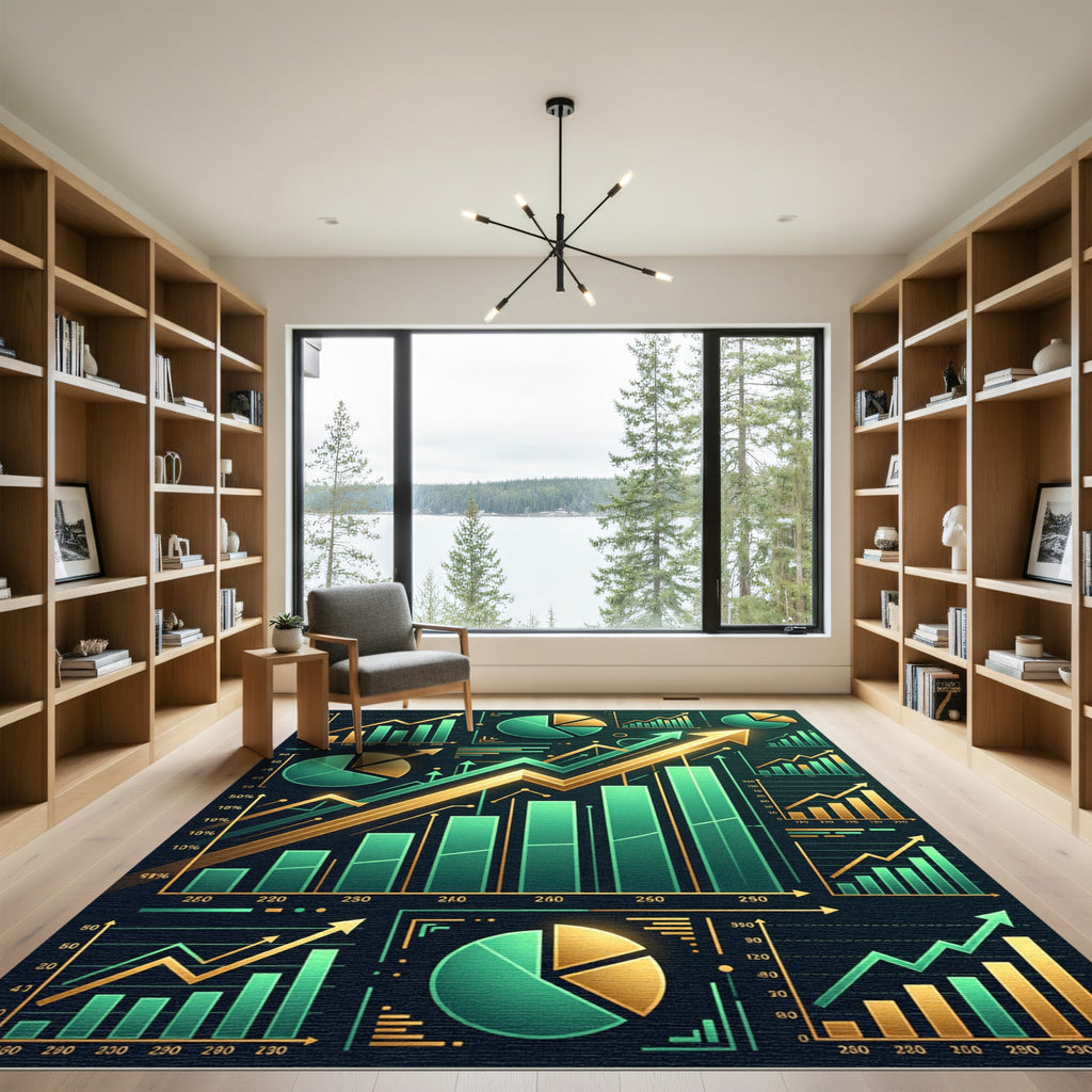 Modern Gold Financial Chart Graph Art Rug
