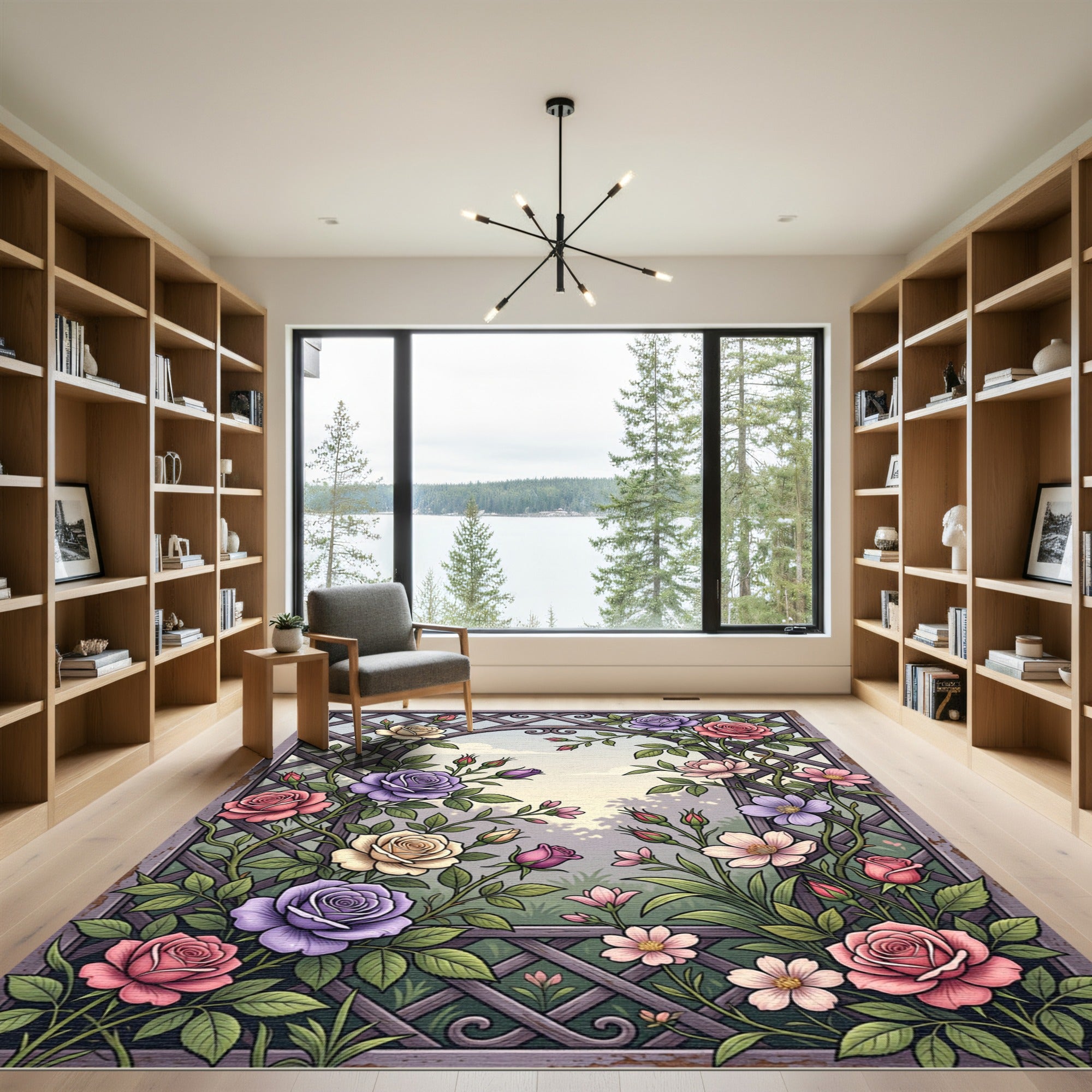 Enchanted Garden Lattice Floral Rose Rug