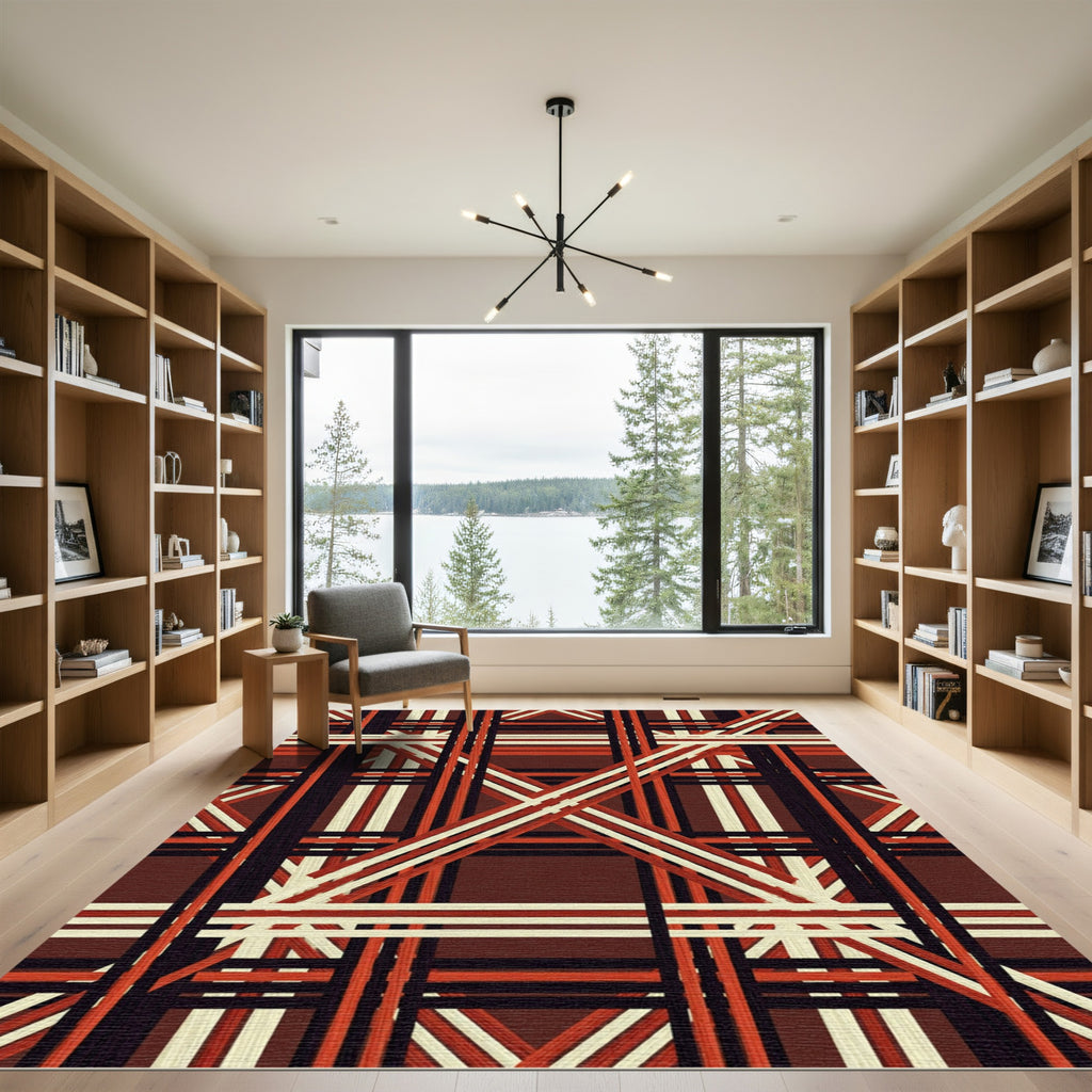 Crisscross Rustic Red Wood Texture Rug