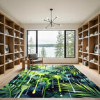 Green Drips Tropical Leaves Watercolor Rug