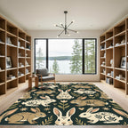 Earthy Folk Art Rabbit Forest Rug