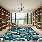 Oceanic Teal Gray Swirling Waves Rug
