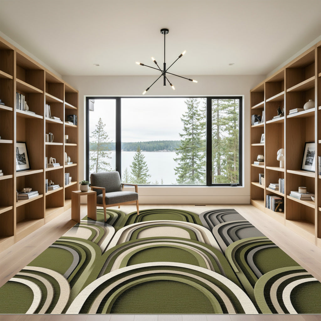 Modern Olive Arch Geometric Layered Rug