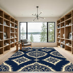 Navy Cream Ikat Radial Medallion Rug