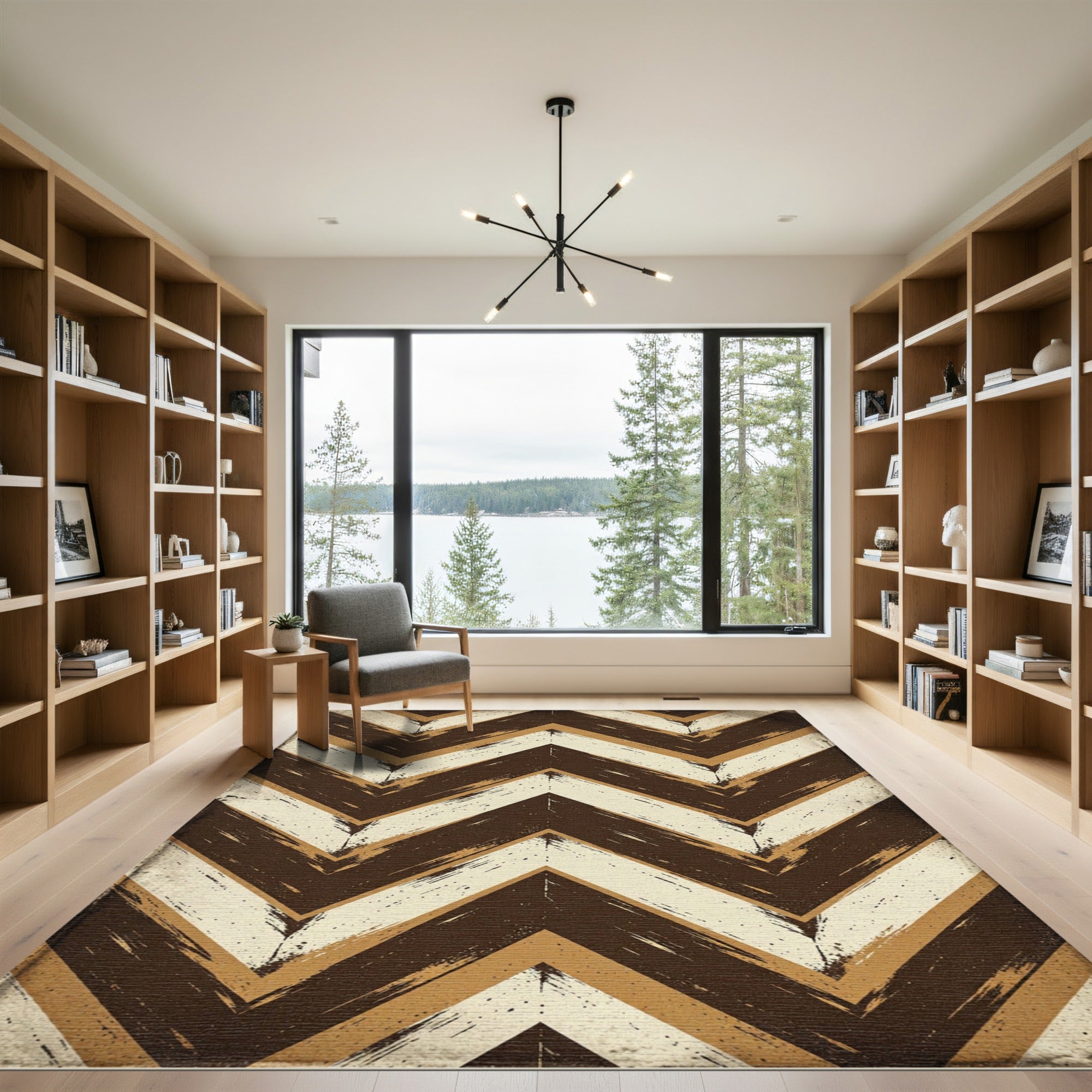Rustic Brown White Chevron Lines Rug