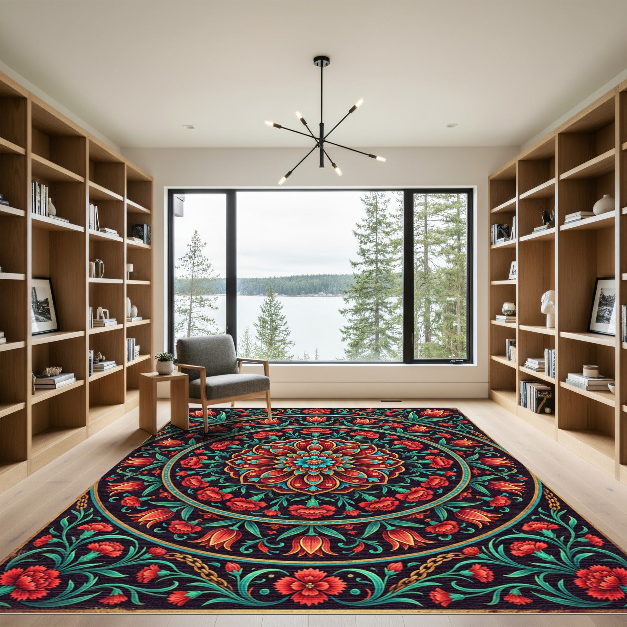 Vibrant Red Crimson Floral Medallion Rug