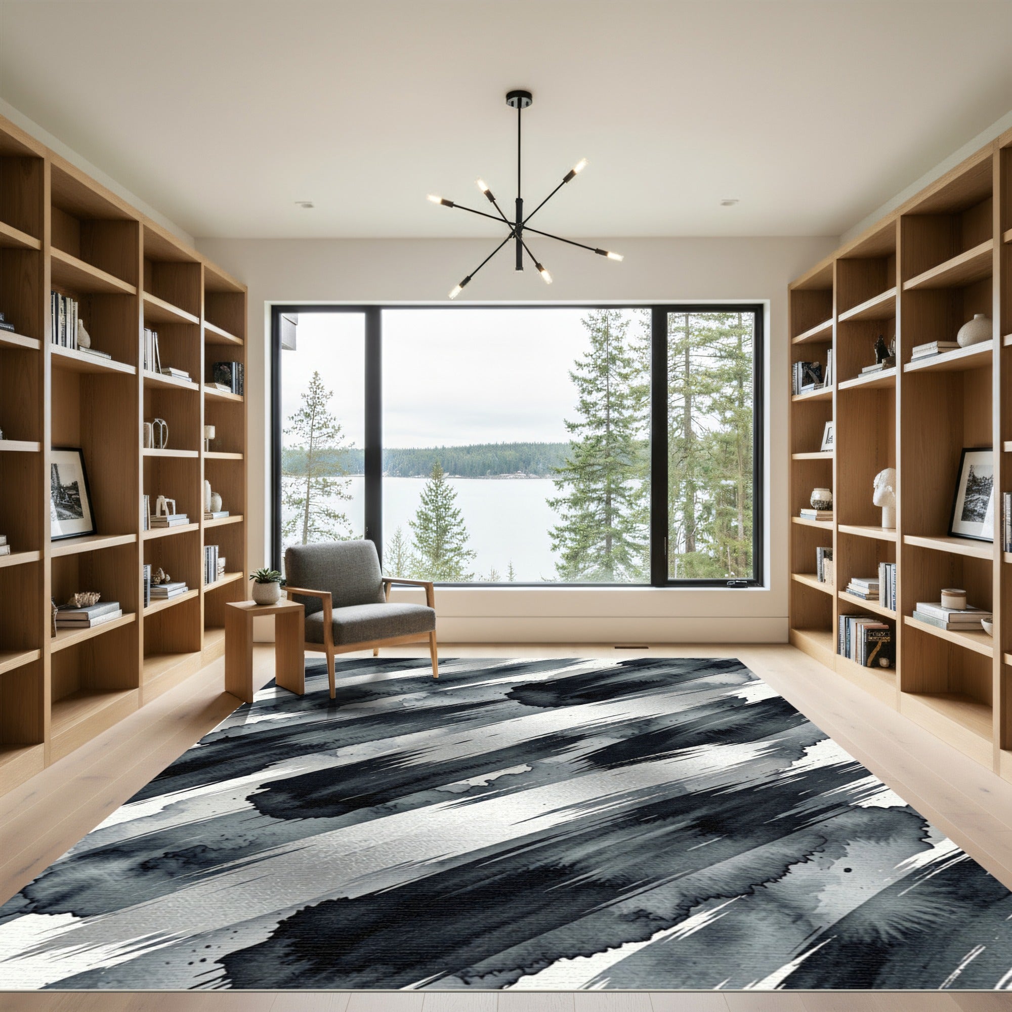 Dynamic Grayscale Ink Splatter Rug