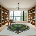 Ornate Emerald Peacock Feather Medallion Rug