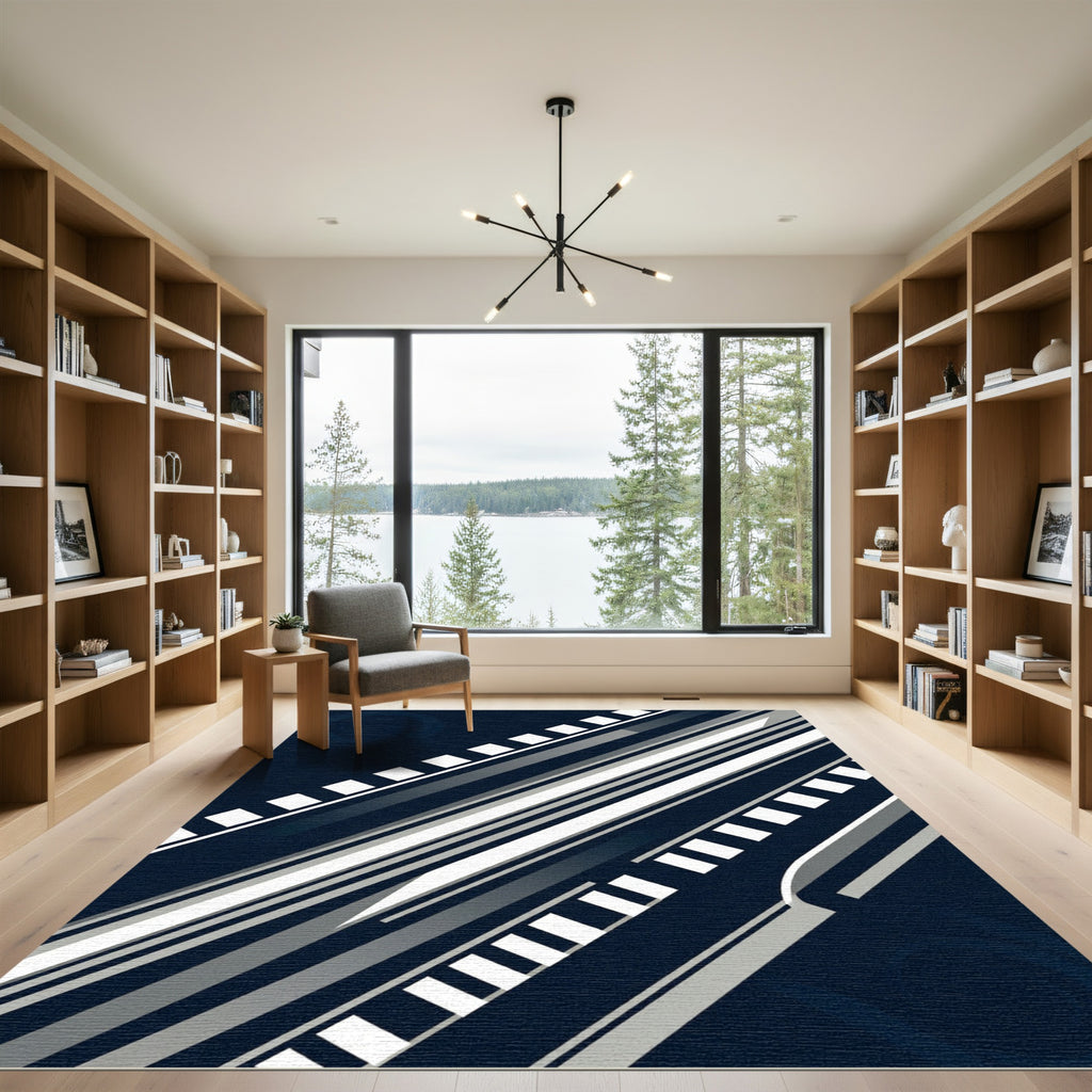 Minimalist Navy Geometric Diagonal Stripe Rug