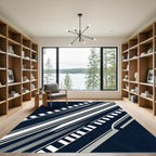 Minimalist Navy Geometric Diagonal Stripe Rug