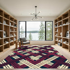 Deep Navy Crimson Woven Lattice Rug
