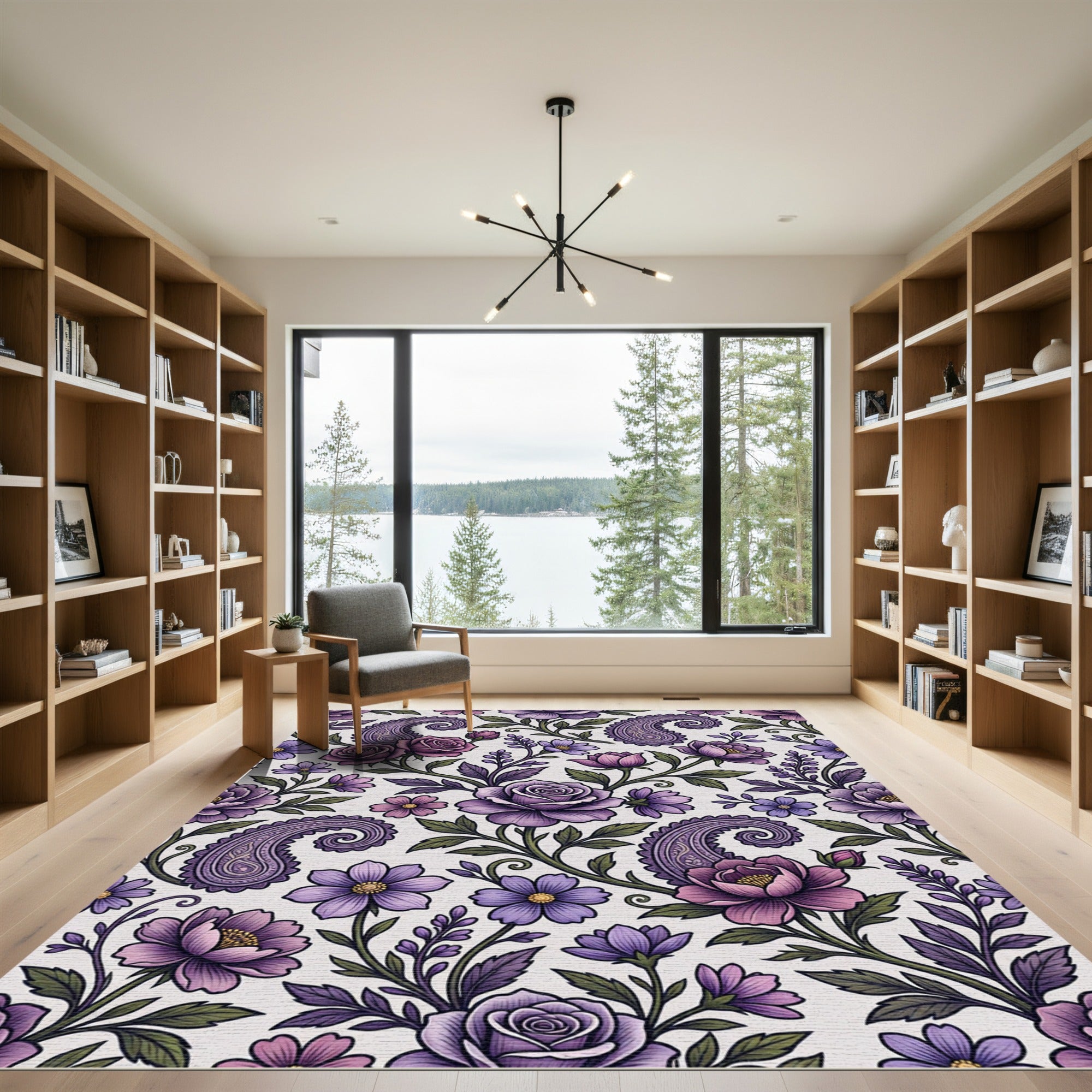Purple Rose and Paisley Floral Garden Rug