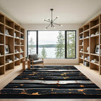 Industrial Black Gold Distressed Stripes Rug