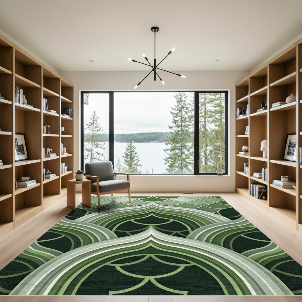 Shaded Emerald Scales Layered Arches Rug