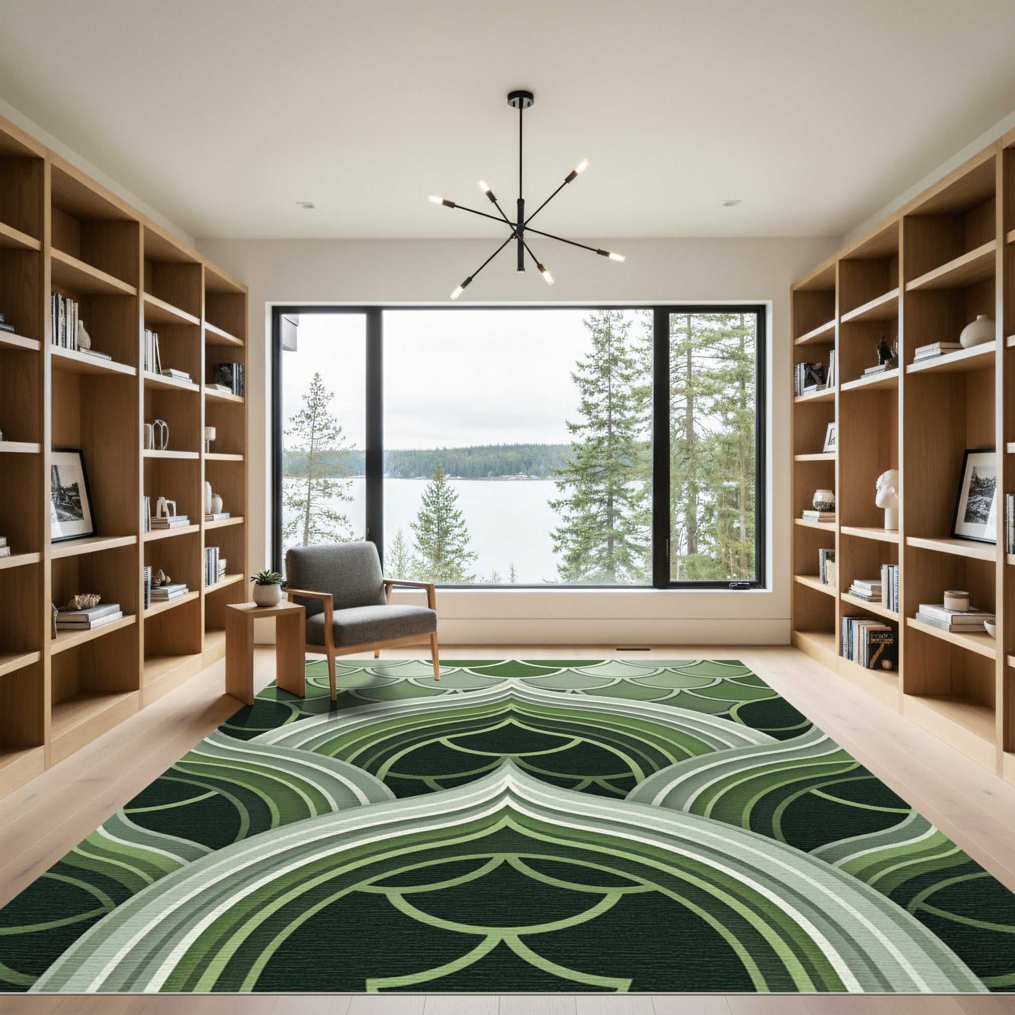 Shaded Emerald Scales Layered Arches Rug