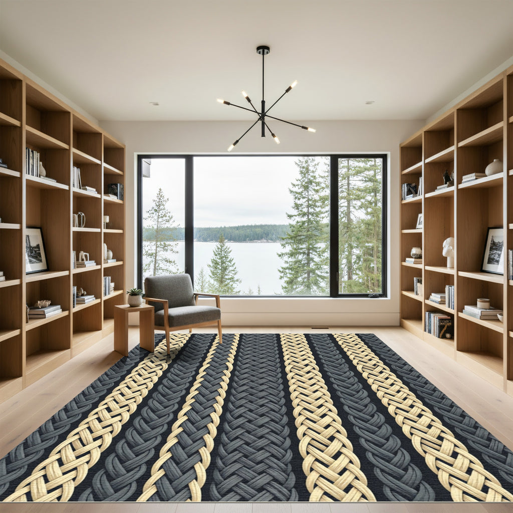 Cream and Charcoal Braided Stripe Rug