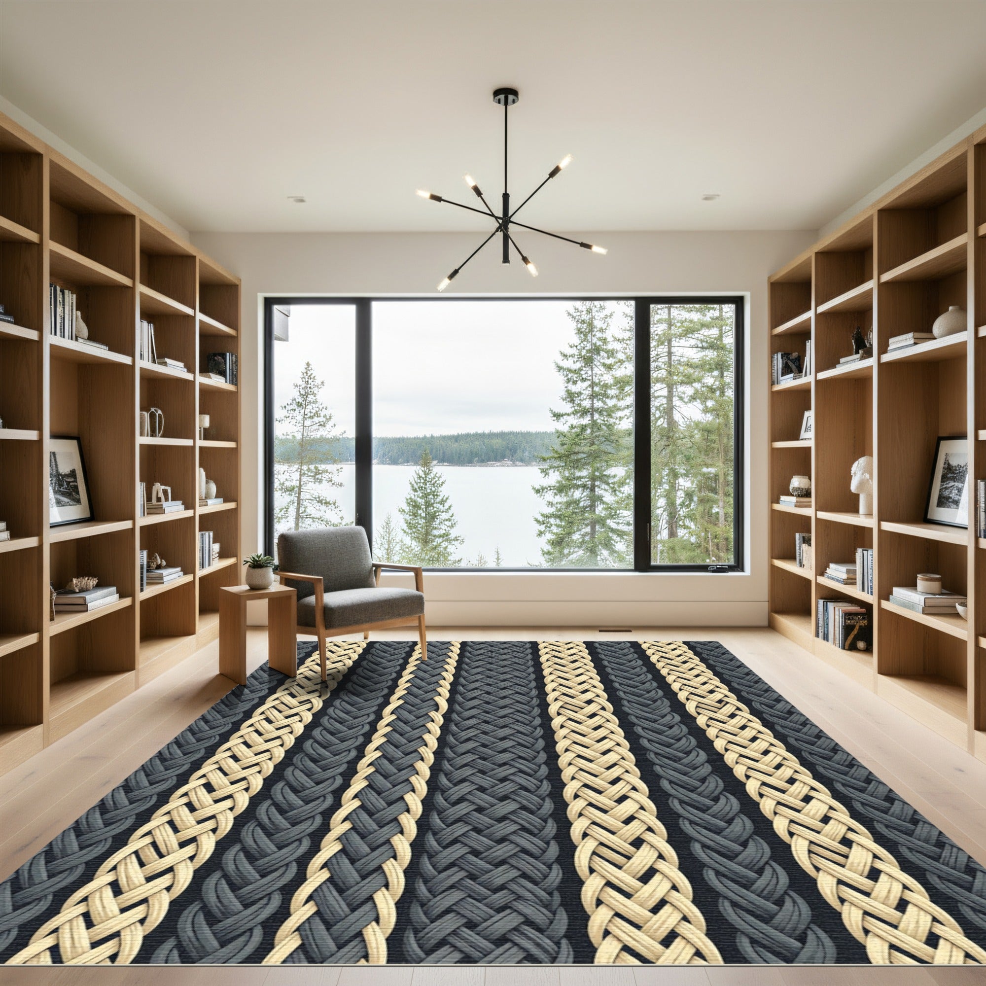 Cream and Charcoal Braided Stripe Rug