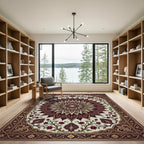 Elegant Crimson Gold Floral Medallion Rug