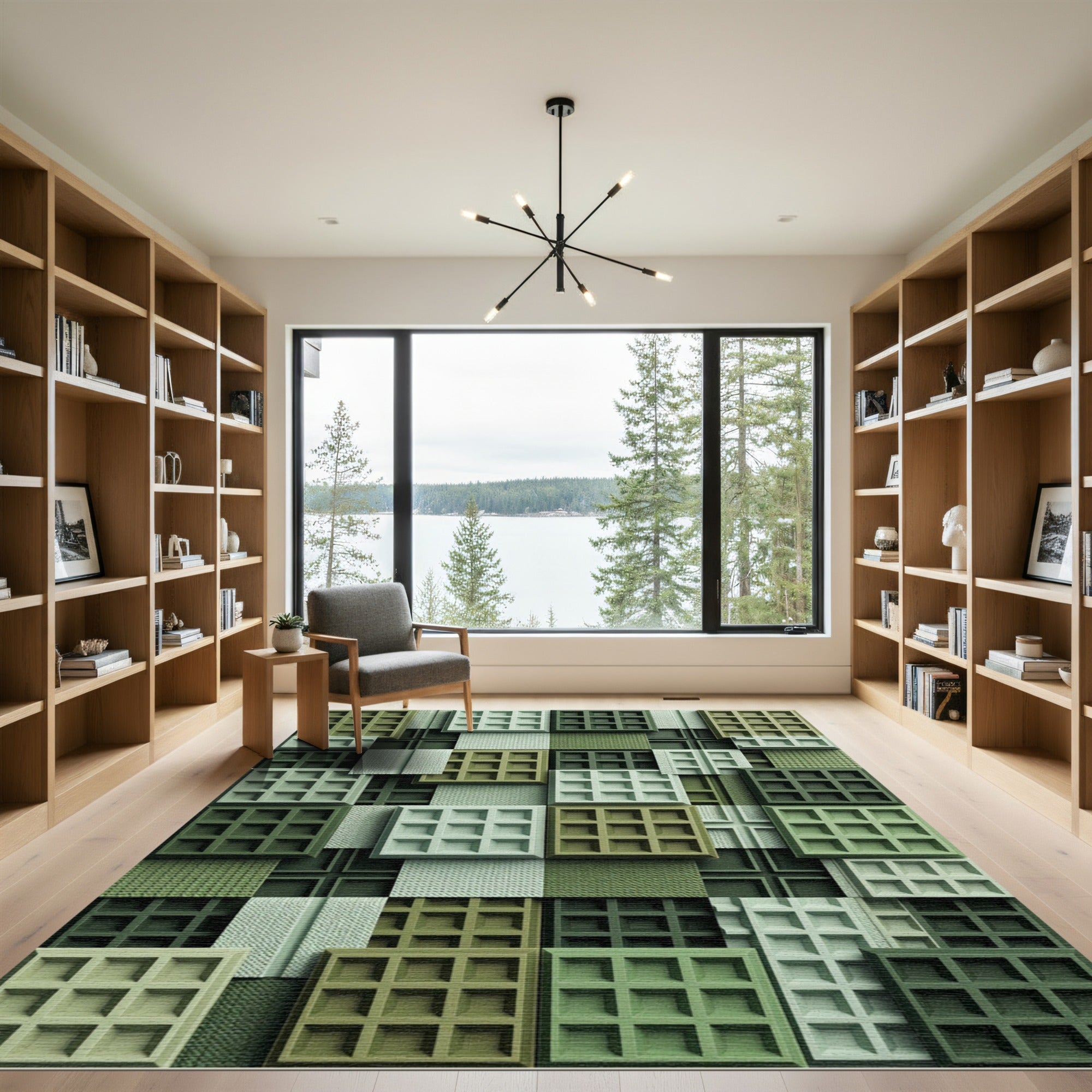 Sage Green Three Dimensional Waffle Grid Rug