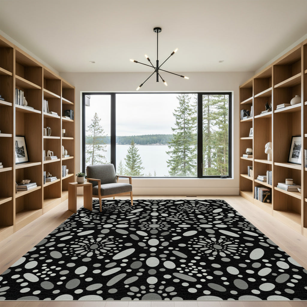 Monochrome Abstract Floral Droplet Rug