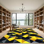 Bold Yellow and Black Geometric Triangle Rug
