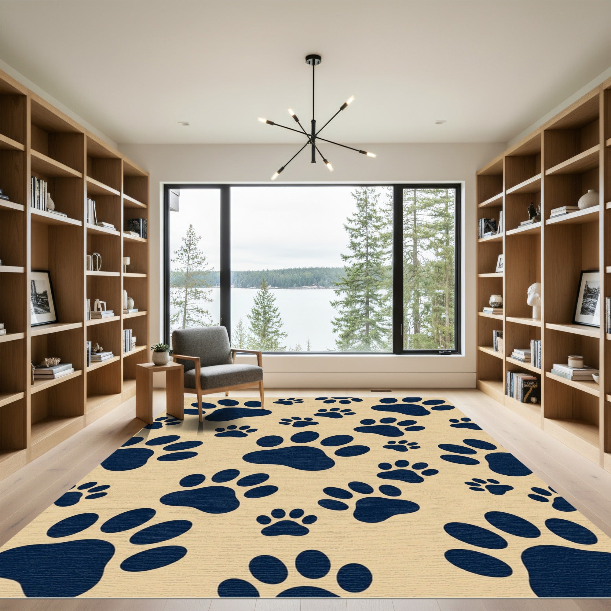 Minimalist Navy Paw Print Area Rug