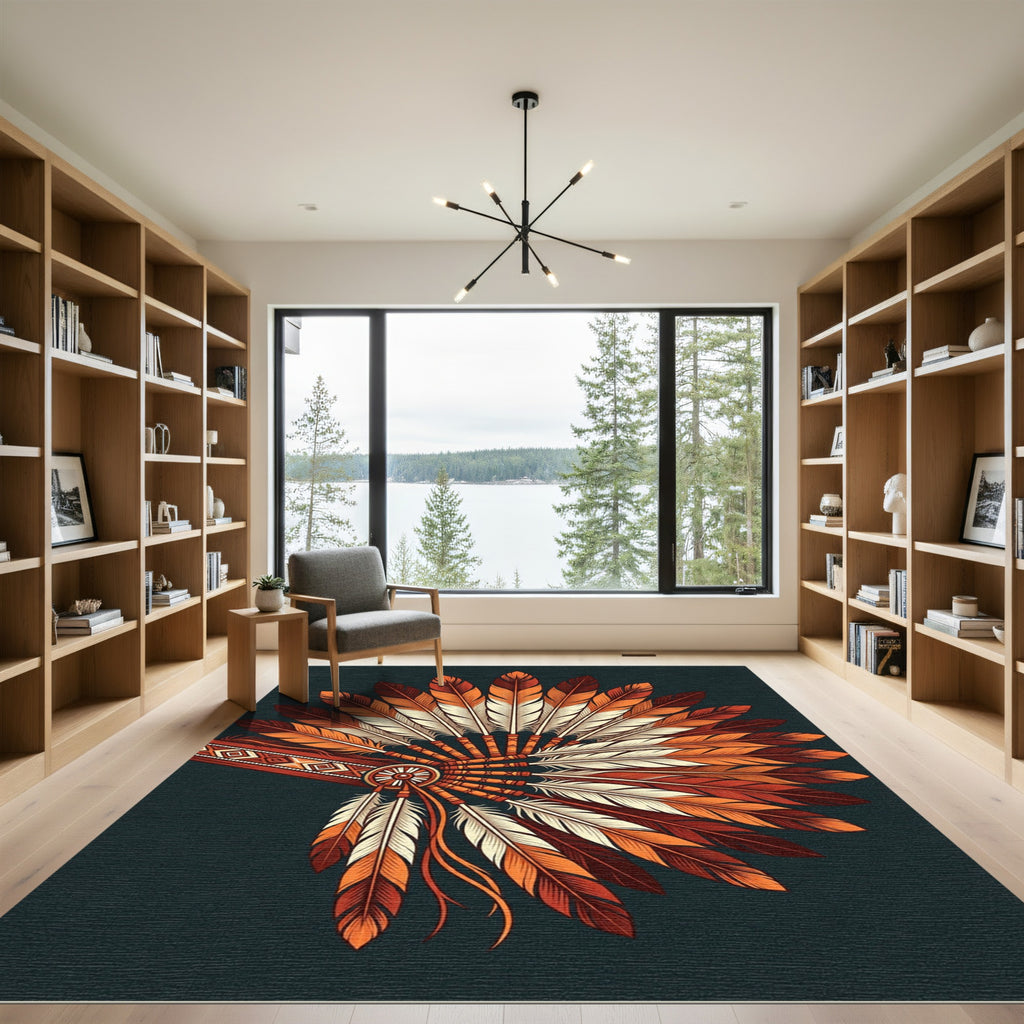 Warm Feather Headdress Arrangement Rug