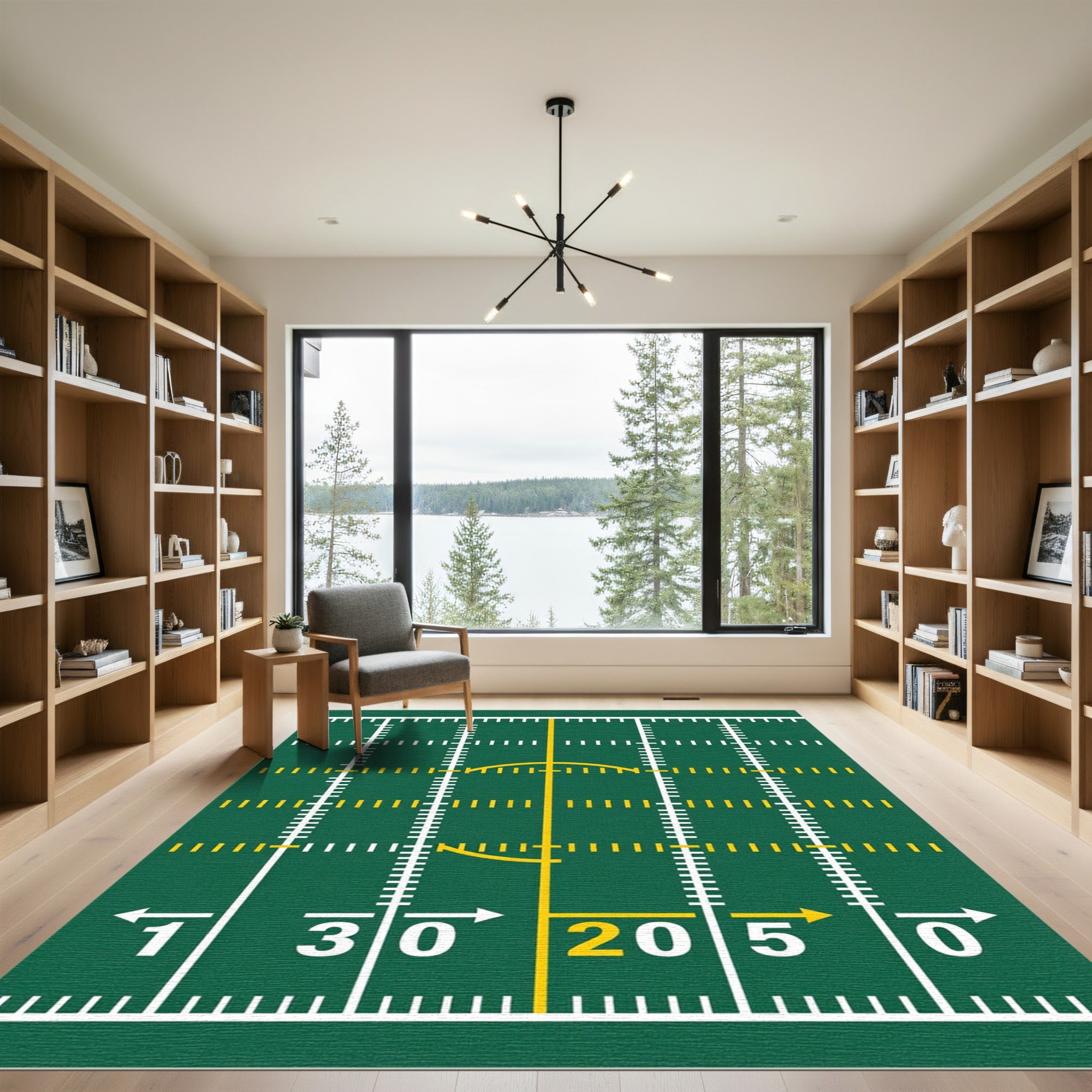 Green Football Field Grid Sports Rug