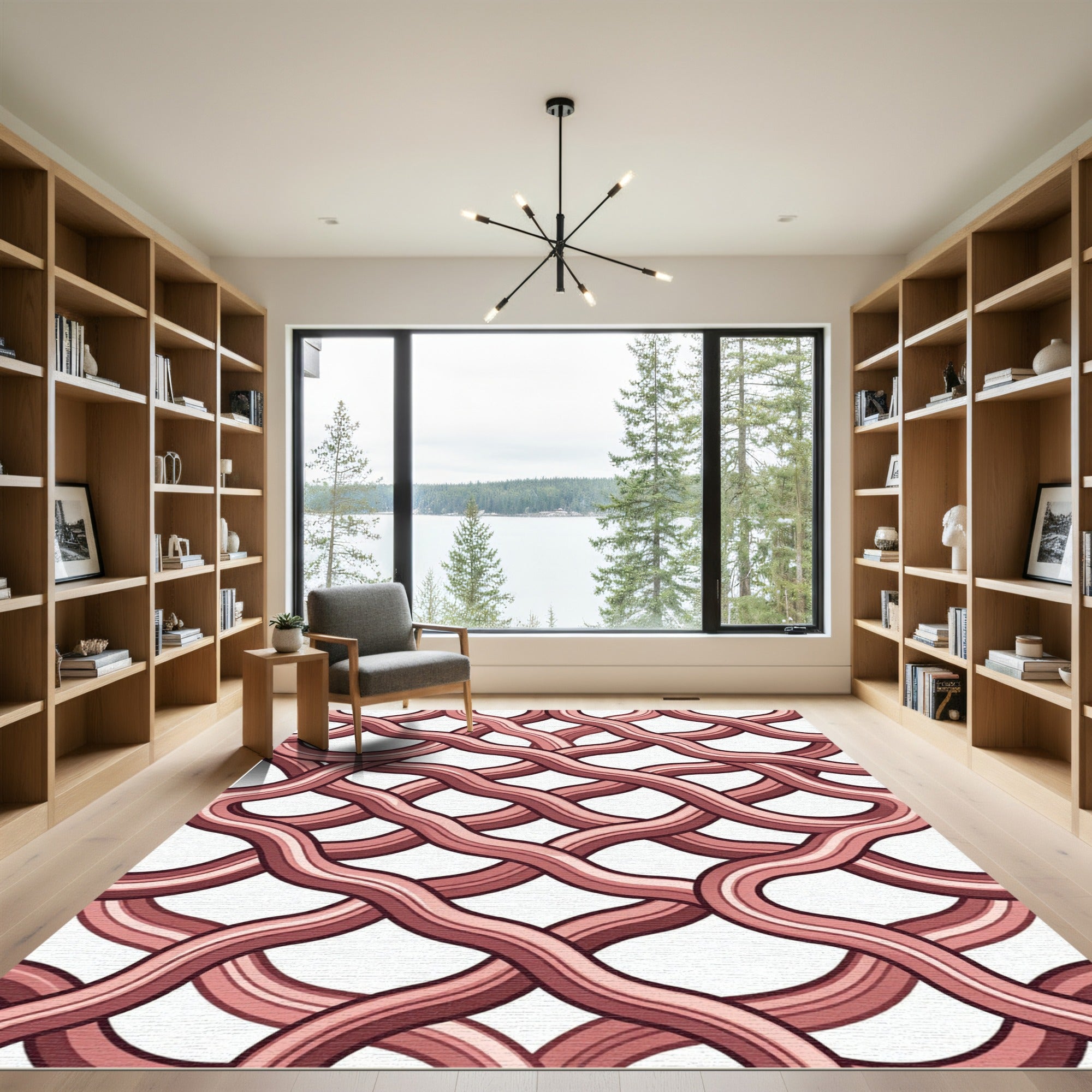 Woven Blush Pink Interlocking Wavy Lines Rug