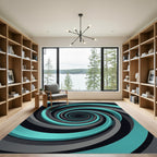 Modern Teal and Gray Infinite Spiral Rug