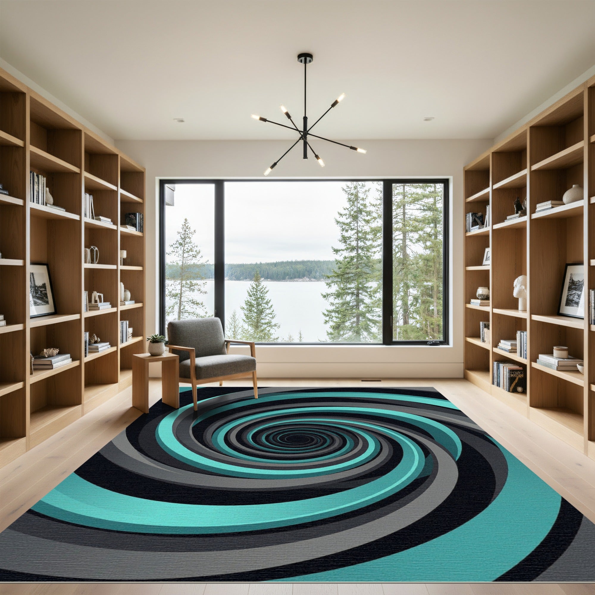 Modern Teal and Gray Infinite Spiral Rug