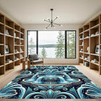 Regal Blue Fountain Water Pattern Rug