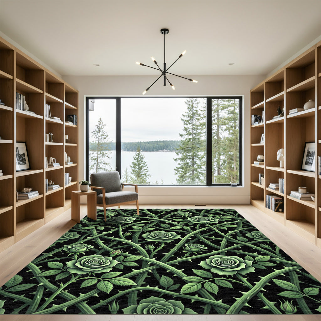 Emerald Rose Vine Gothic Botanical Rug