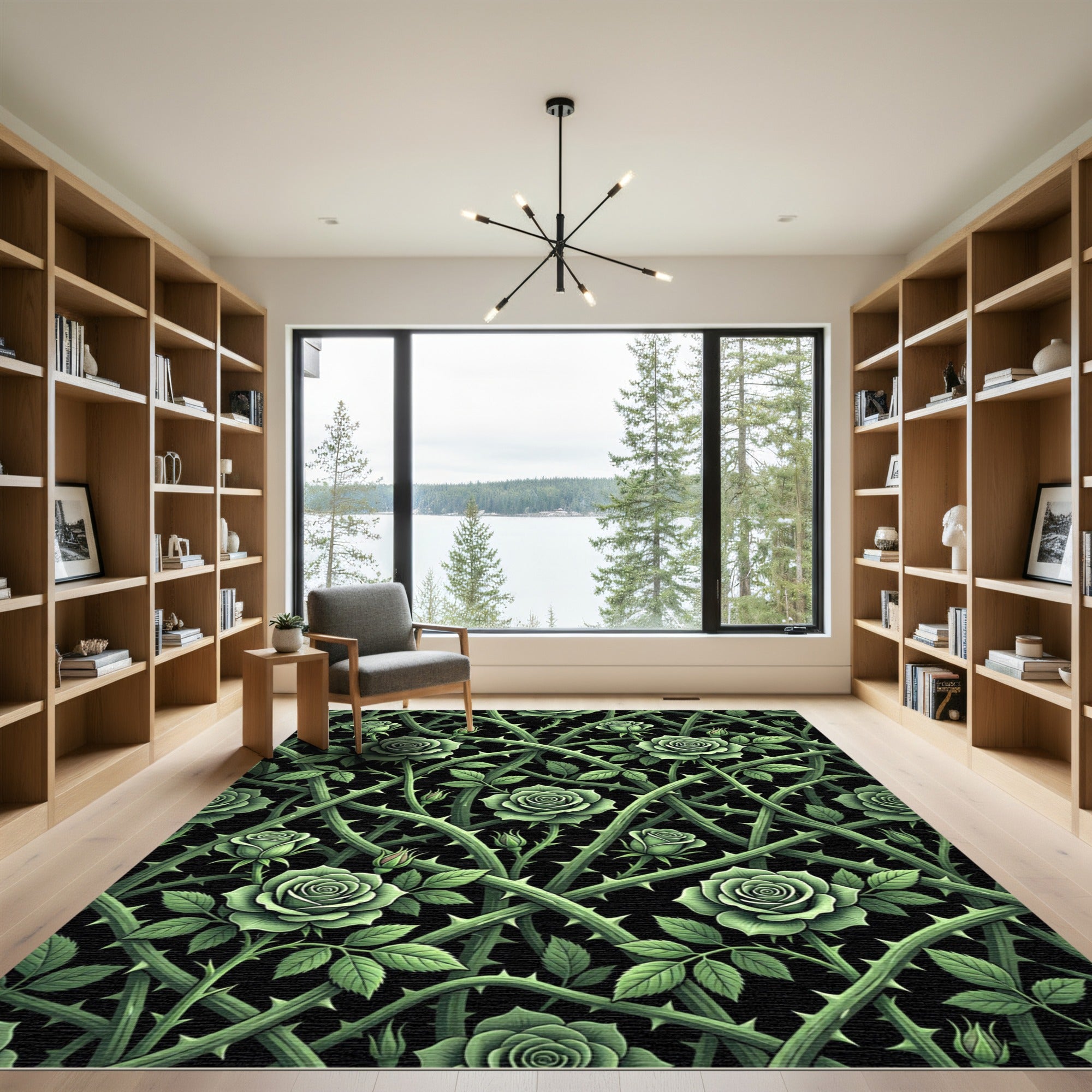 Emerald Rose Vine Gothic Botanical Rug