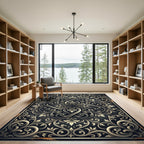 Elegance Charcoal Gold Ornate Scrollwork Rug