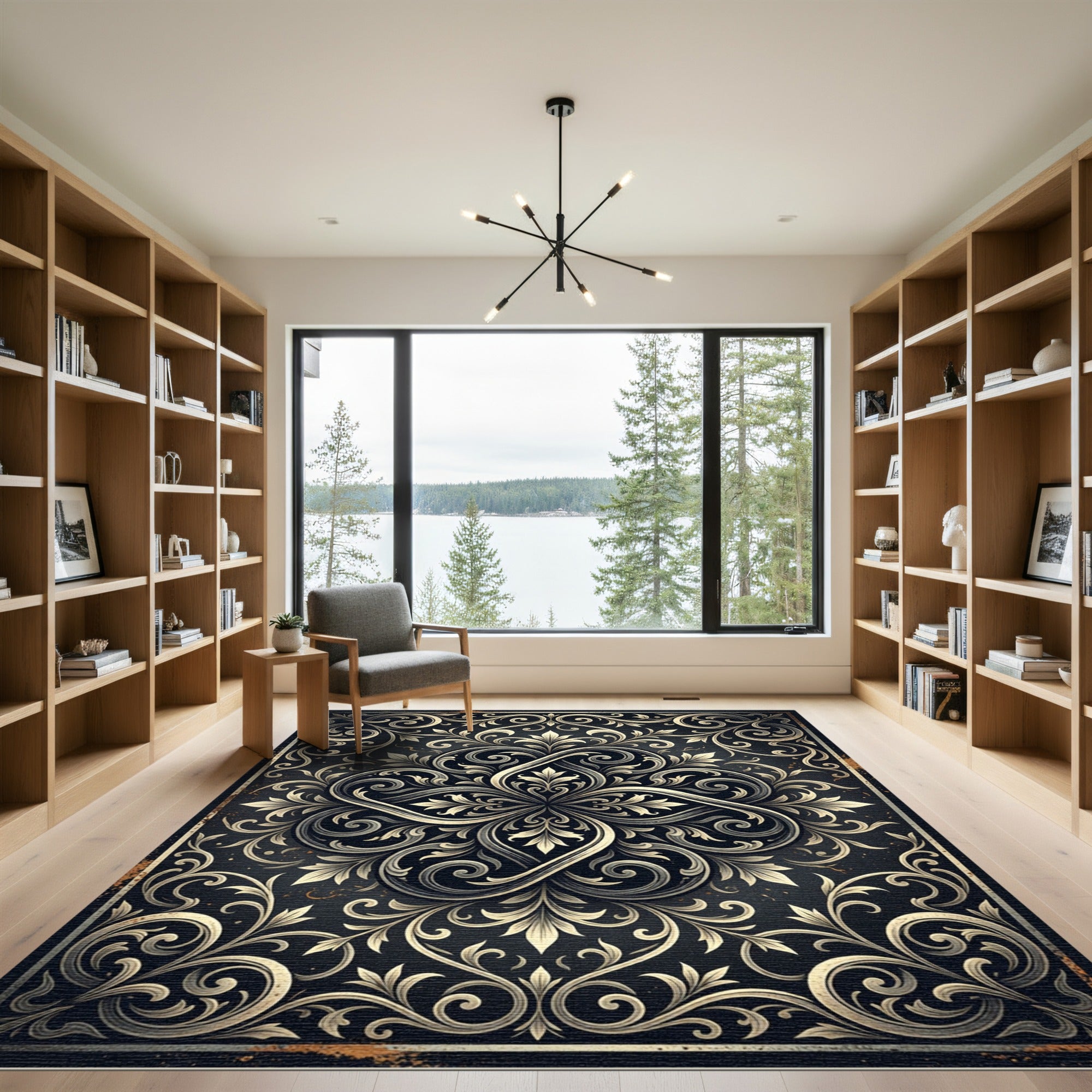 Elegance Charcoal Gold Ornate Scrollwork Rug