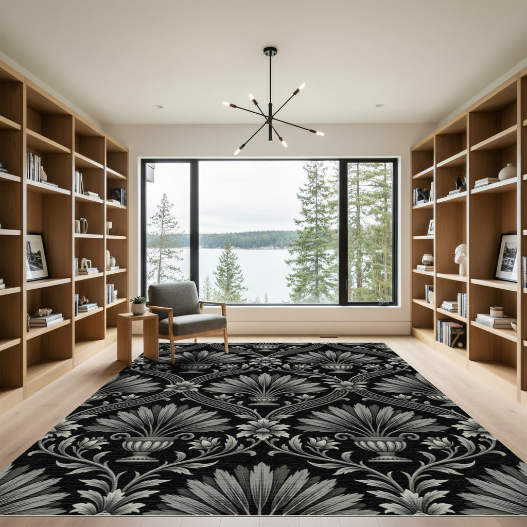 Black Terra-cotta Floral Urn Scroll Rug