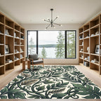 Lush Green Tropical Foliage Botanical Swirls Rug
