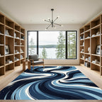 Abstract Navy Blue Swirling Wave Rug