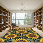Vibrant Sunflowers on Dark Navy Background Rug